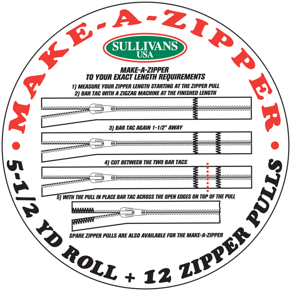 5 Tooth Style Zipper Repair Kit Bulk - Sullivans USA