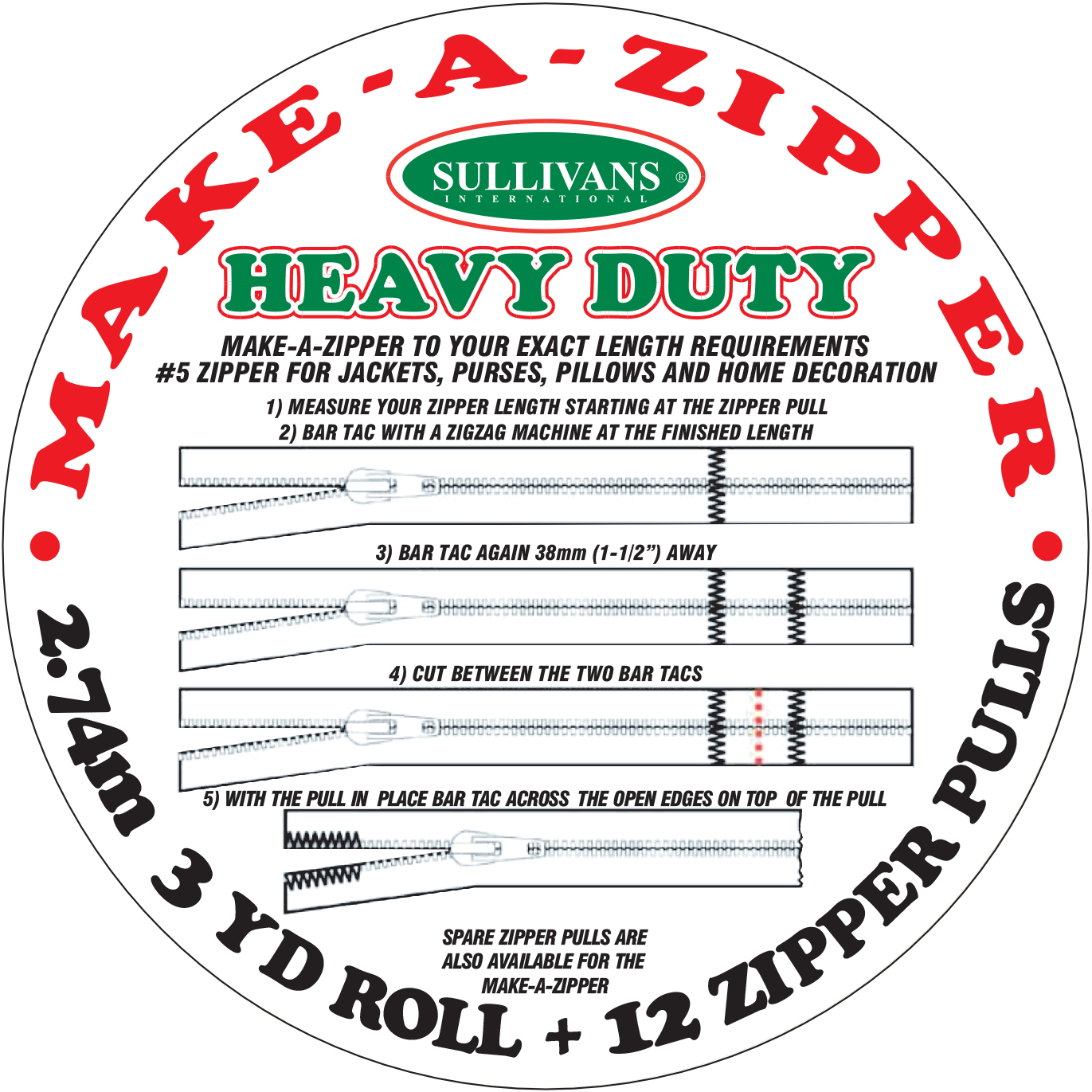 Heavy Duty Make-A-Zipper in 10 colors - Sullivans USA