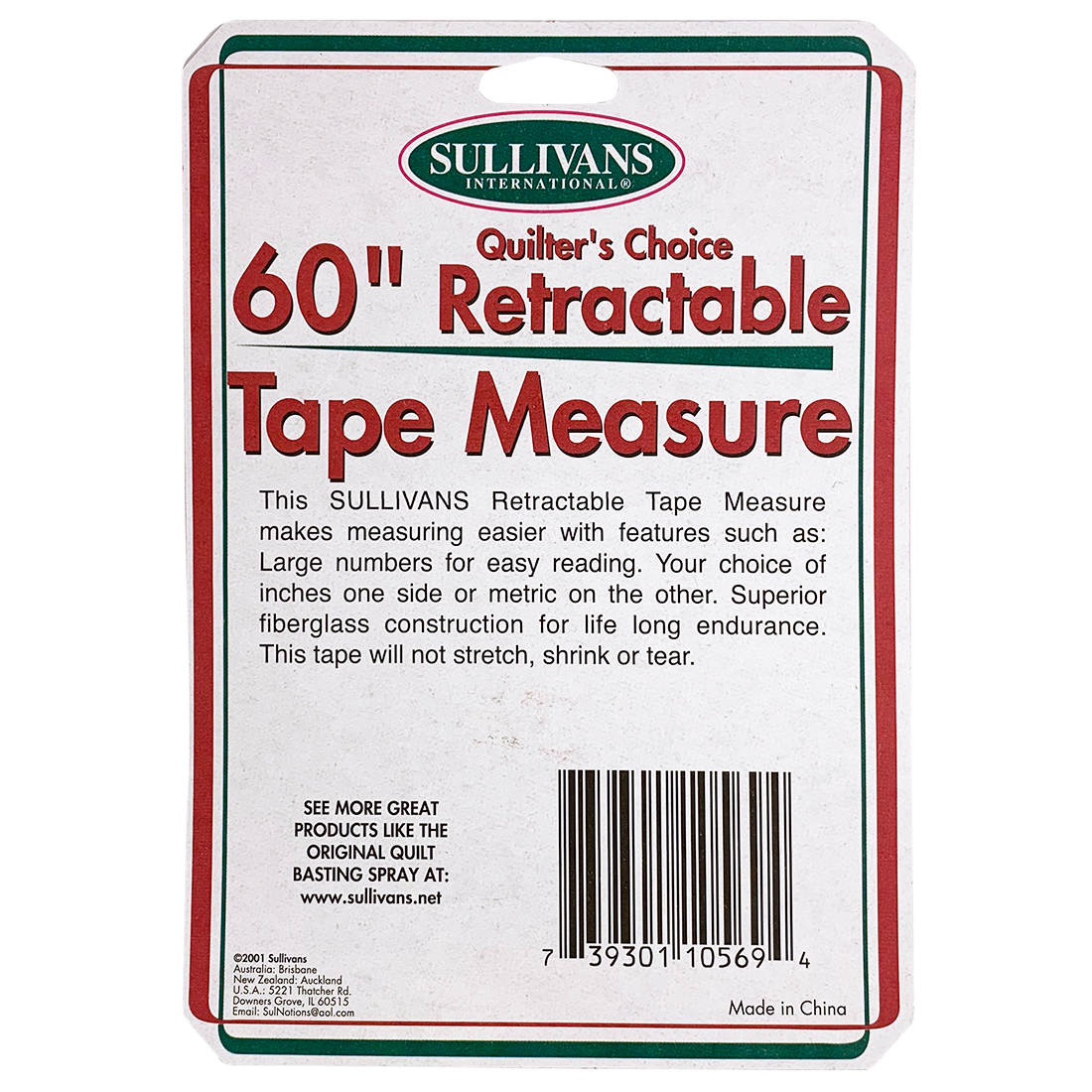 Sullivans Plastic Retractable Fiberglass Tape Measure - 120 -  Metric/Inches - WAWAK Sewing Supplies